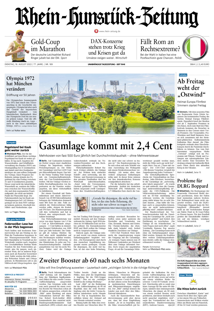 Rhein-Hunsrück-Zeitung vom Dienstag, 16.08.2022