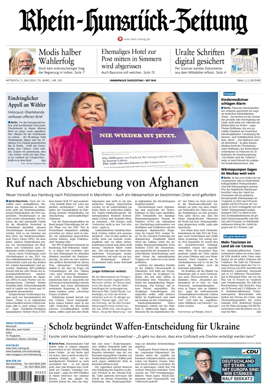 Rhein-Hunsrück-Zeitung vom Mittwoch, 05.06.2024