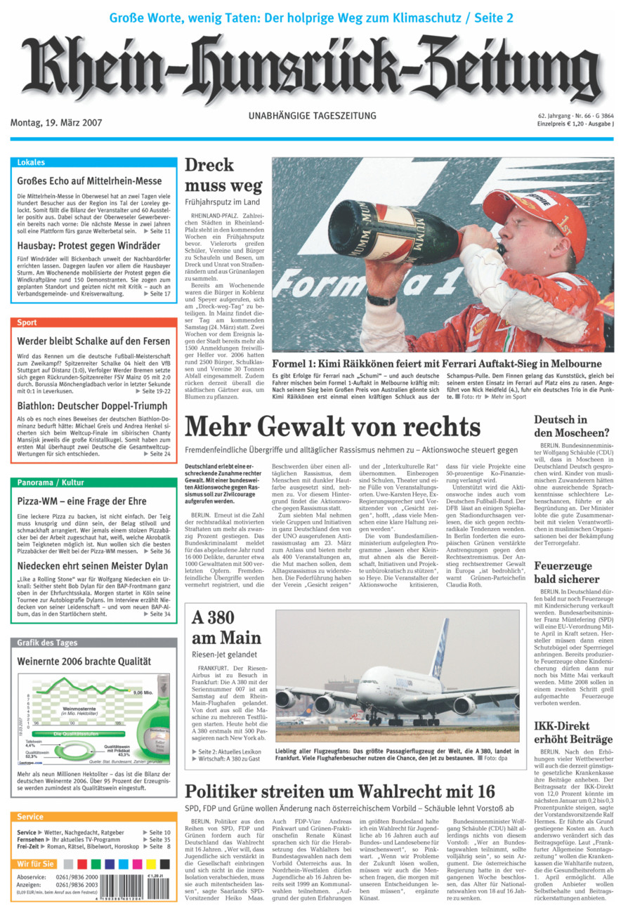 Rhein-Hunsrück-Zeitung vom Montag, 19.03.2007