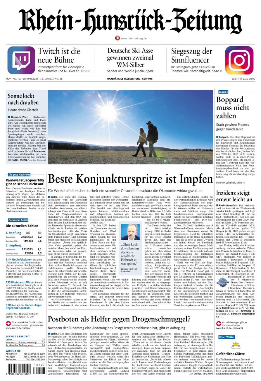 Rhein-Hunsrück-Zeitung vom Montag, 15.02.2021