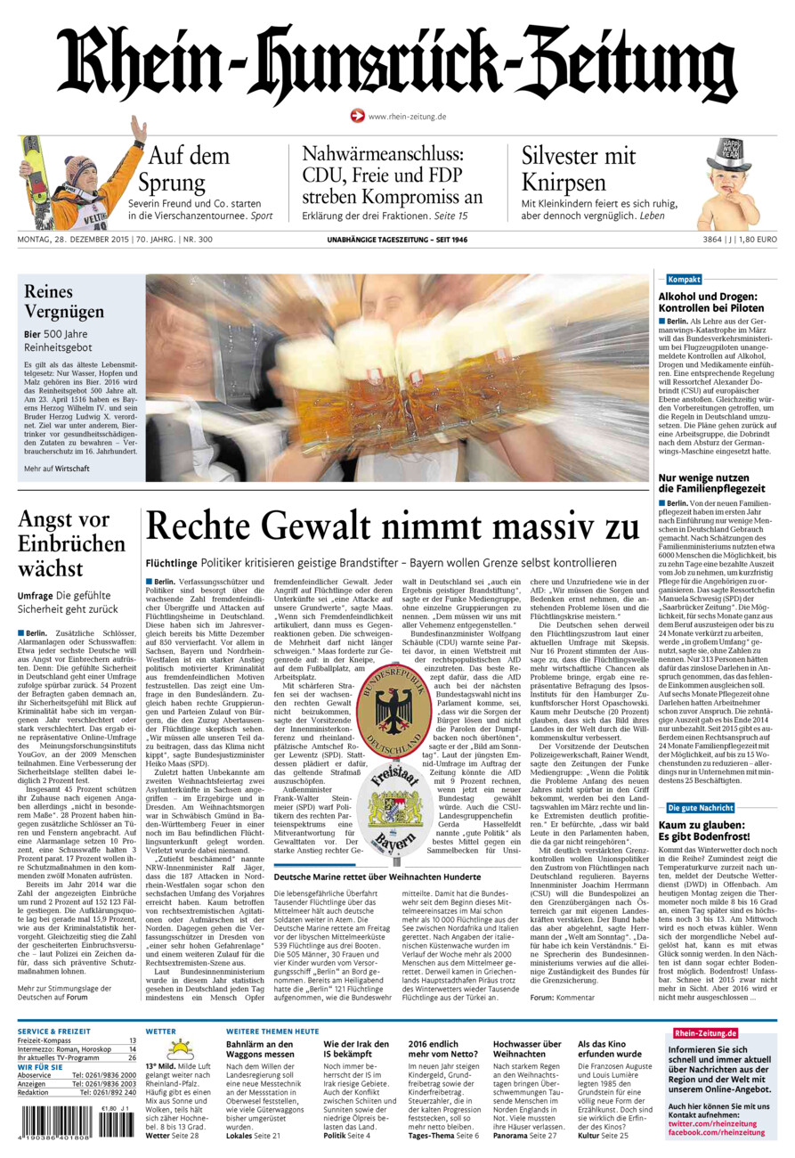 Rhein-Hunsrück-Zeitung vom Montag, 28.12.2015