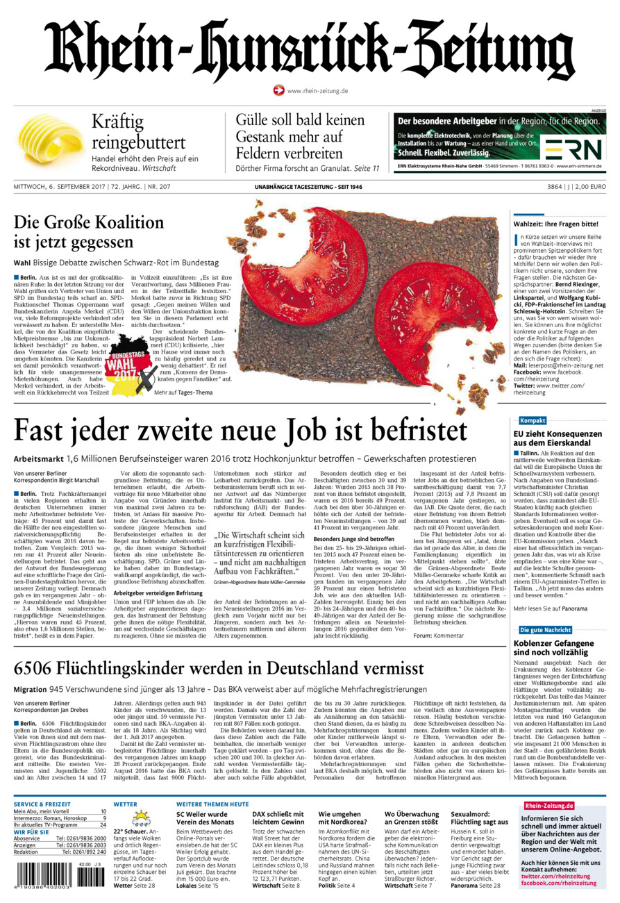 Rhein-Hunsrück-Zeitung vom Mittwoch, 06.09.2017