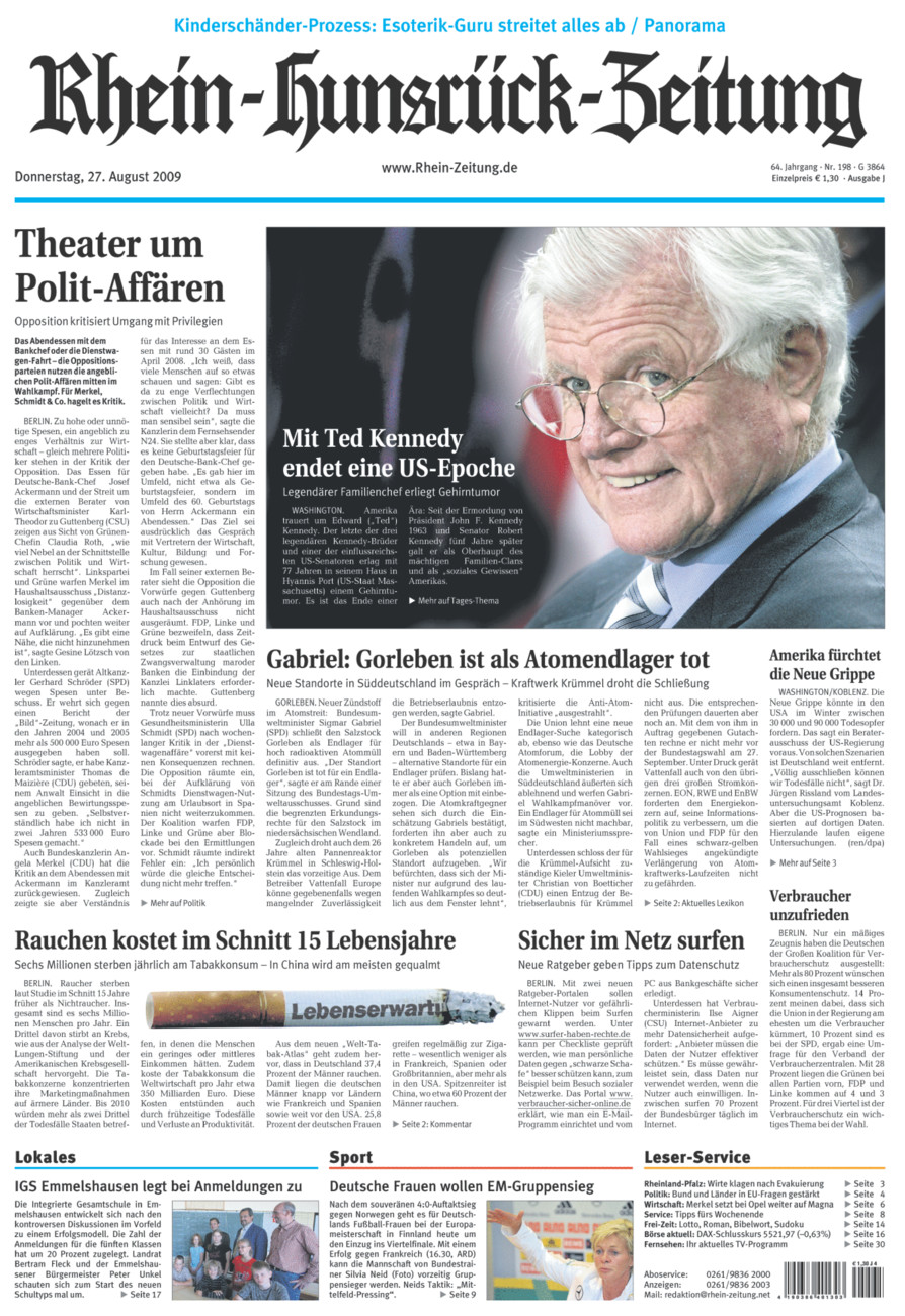 Rhein-Hunsrück-Zeitung vom Donnerstag, 27.08.2009