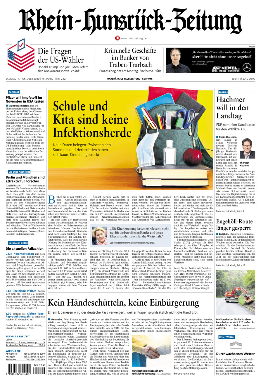 Rhein-Hunsrück-Zeitung vom Samstag, 17.10.2020