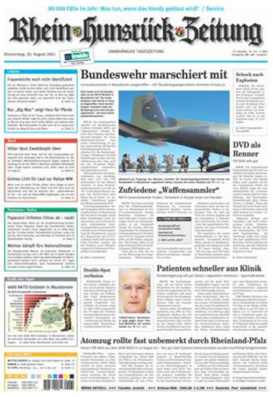 Rhein-Hunsrück-Zeitung vom Donnerstag, 30.08.2001