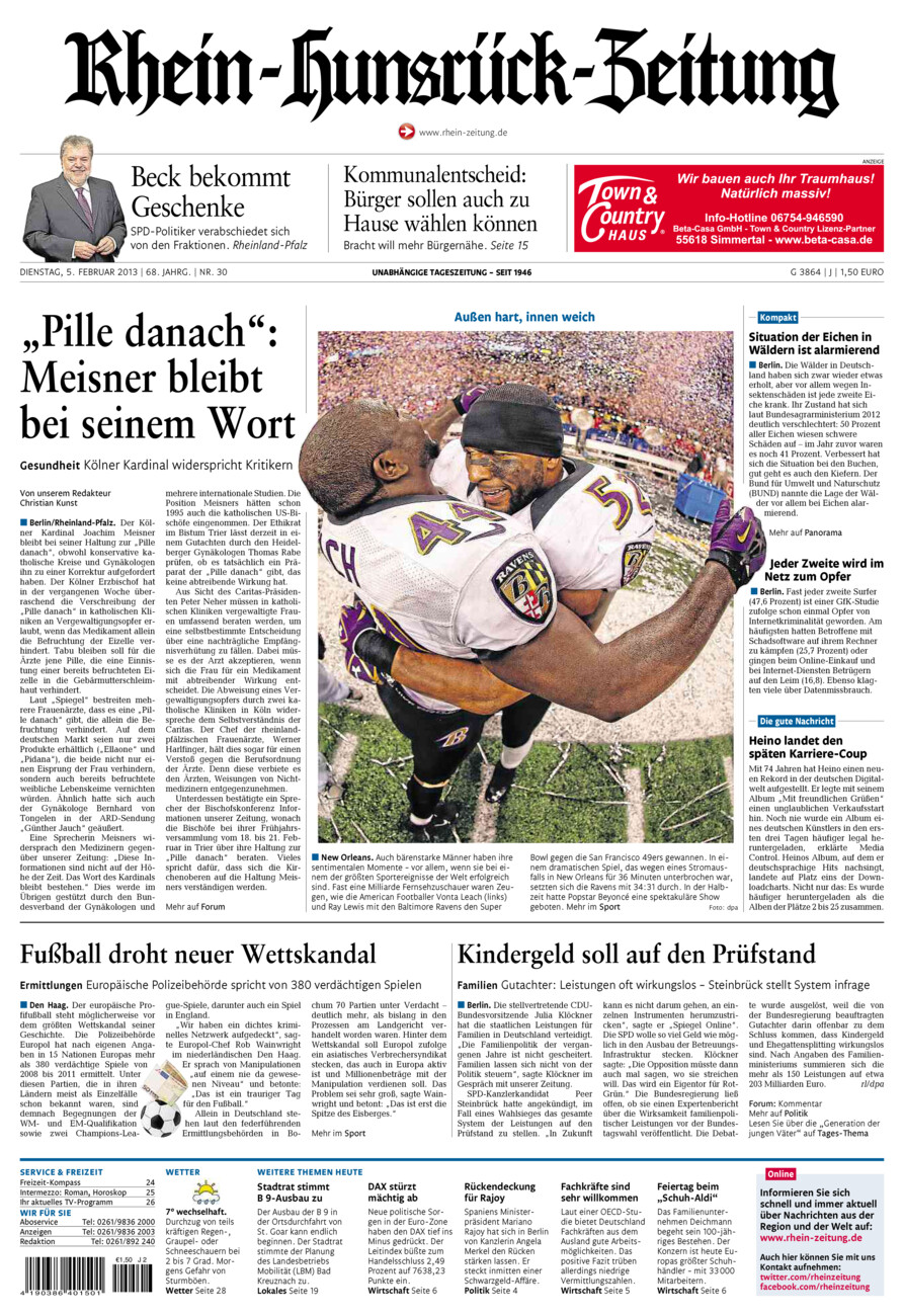 Rhein-Hunsrück-Zeitung vom Dienstag, 05.02.2013