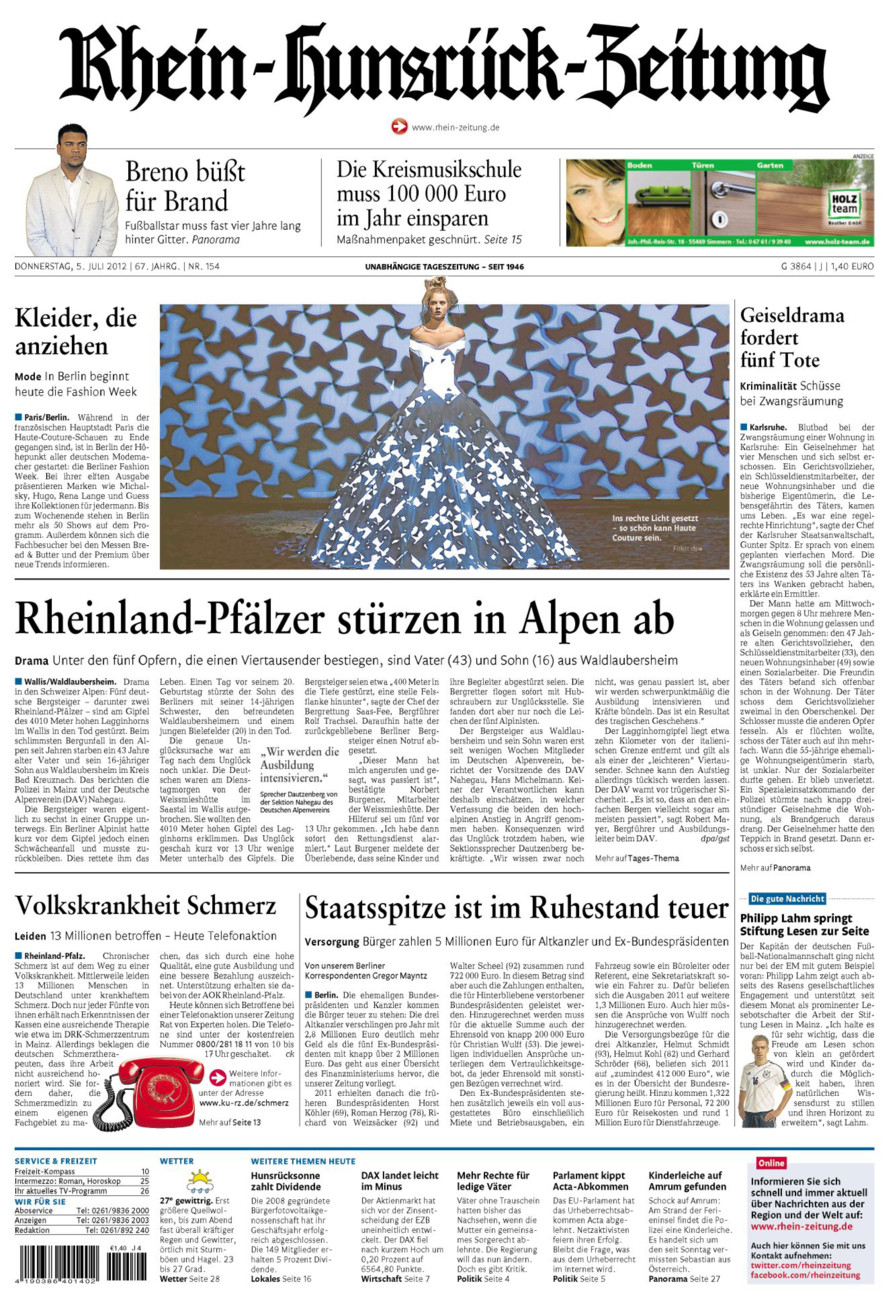 Rhein-Hunsrück-Zeitung vom Donnerstag, 05.07.2012