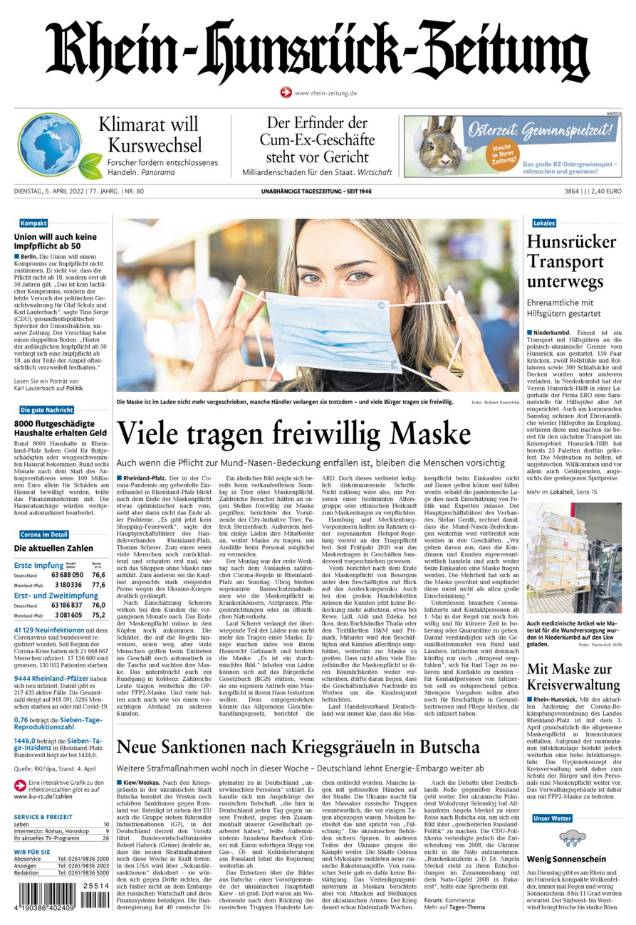 Rhein-Hunsrück-Zeitung vom Dienstag, 05.04.2022