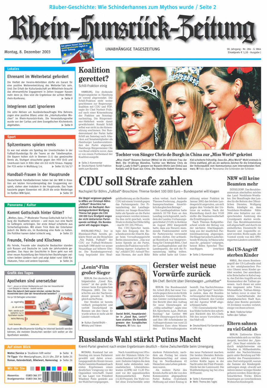 Rhein-Hunsrück-Zeitung vom Montag, 08.12.2003