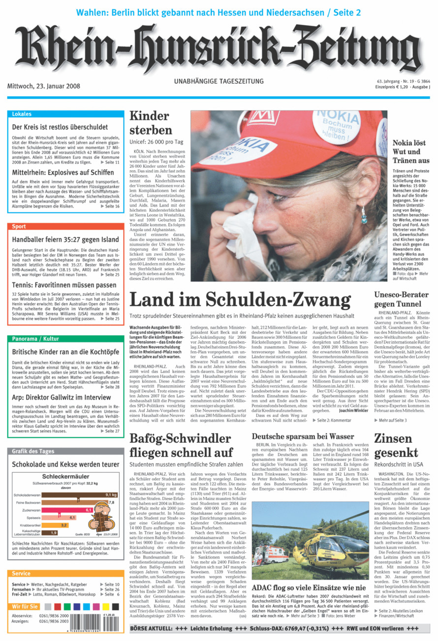 Rhein-Hunsrück-Zeitung vom Mittwoch, 23.01.2008