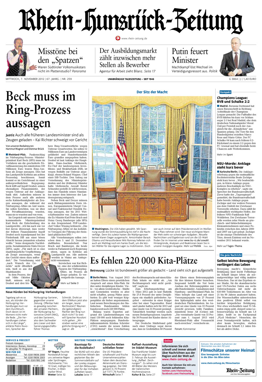 Rhein-Hunsrück-Zeitung vom Mittwoch, 07.11.2012