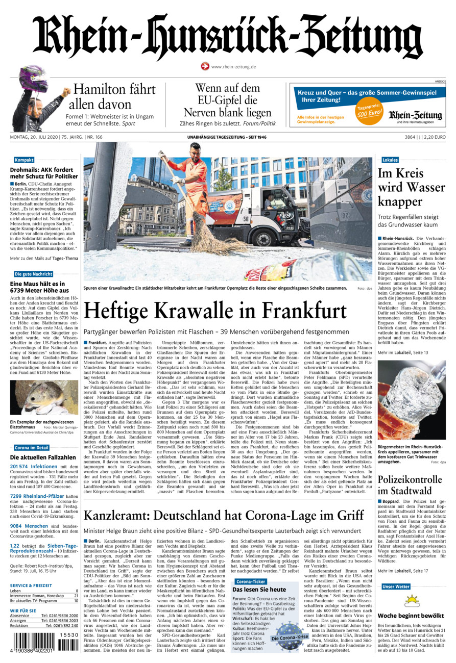 Rhein-Hunsrück-Zeitung vom Montag, 20.07.2020