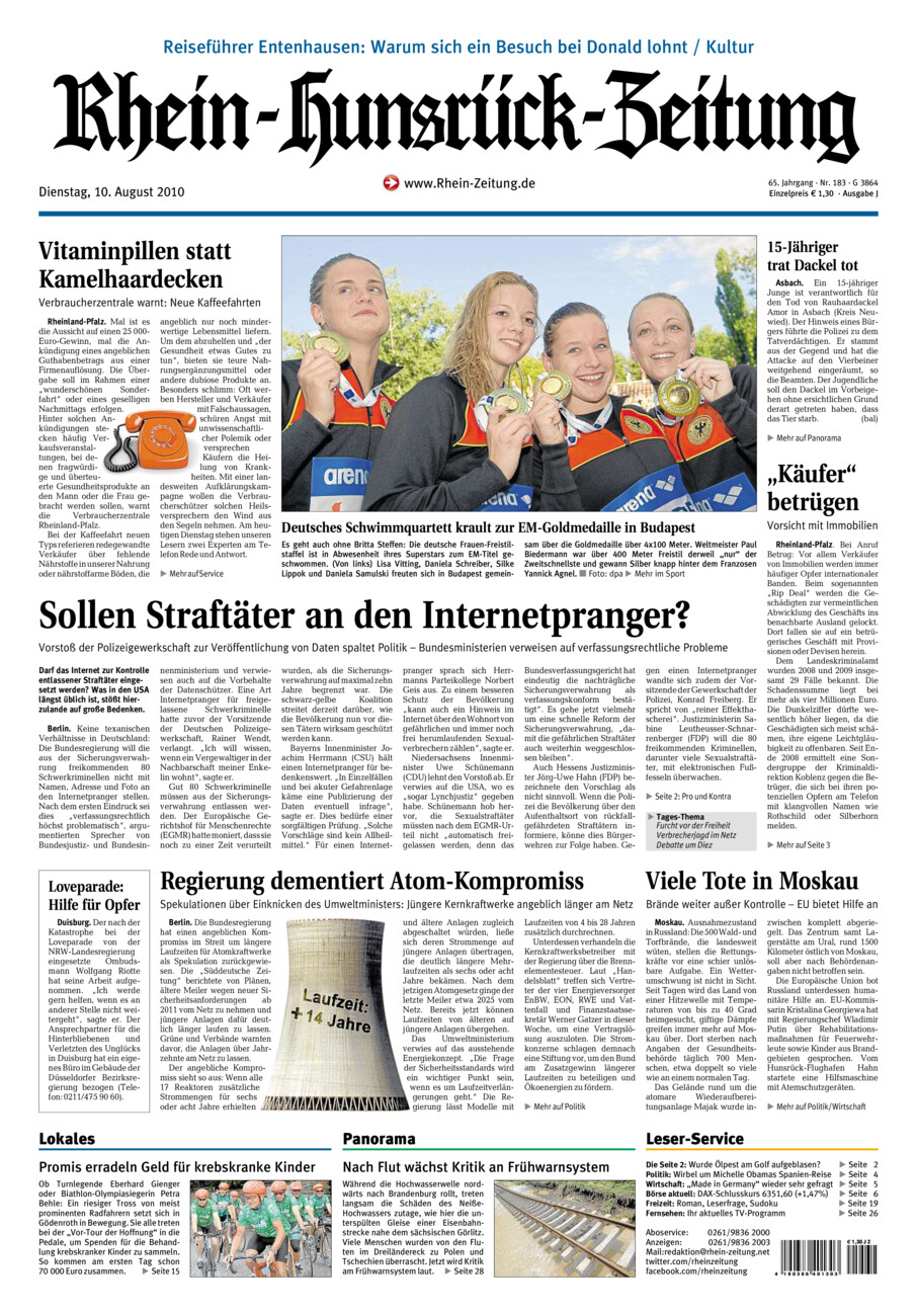 Rhein-Hunsrück-Zeitung vom Dienstag, 10.08.2010