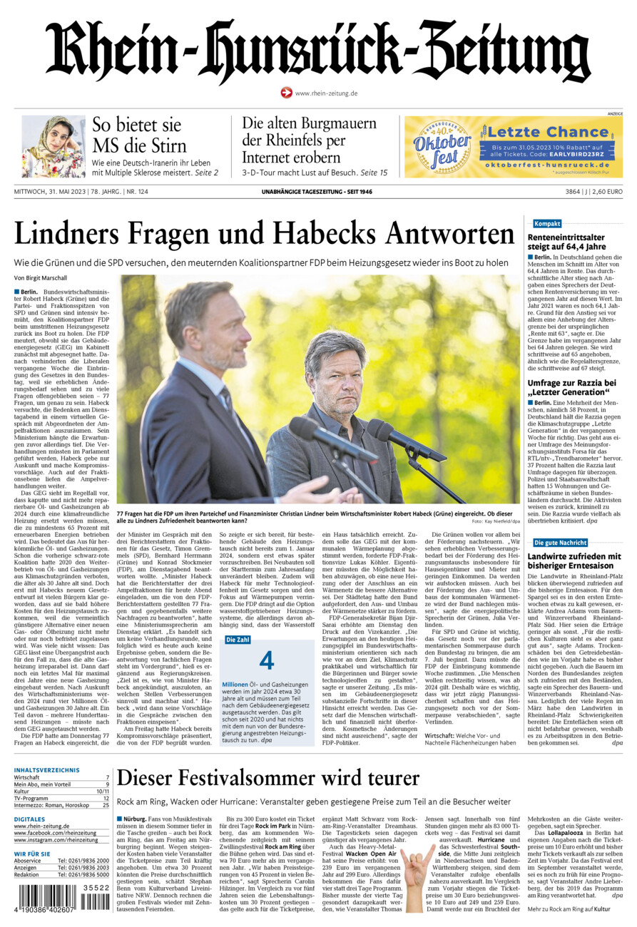 Rhein-Hunsrück-Zeitung vom Mittwoch, 31.05.2023