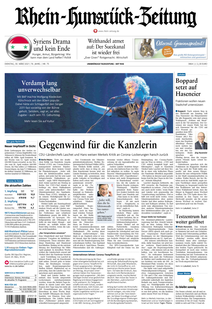 Rhein-Hunsrück-Zeitung vom Dienstag, 30.03.2021