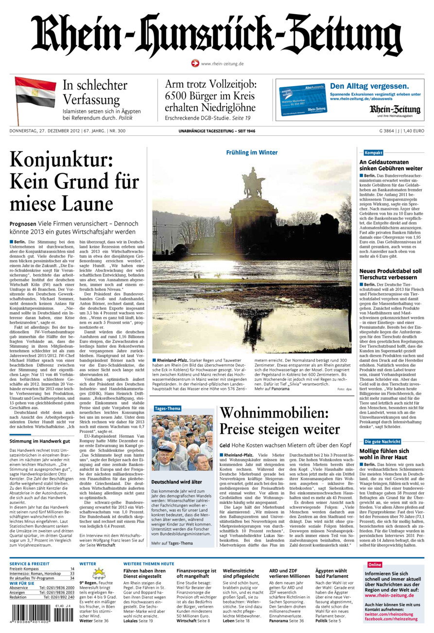Rhein-Hunsrück-Zeitung vom Donnerstag, 27.12.2012