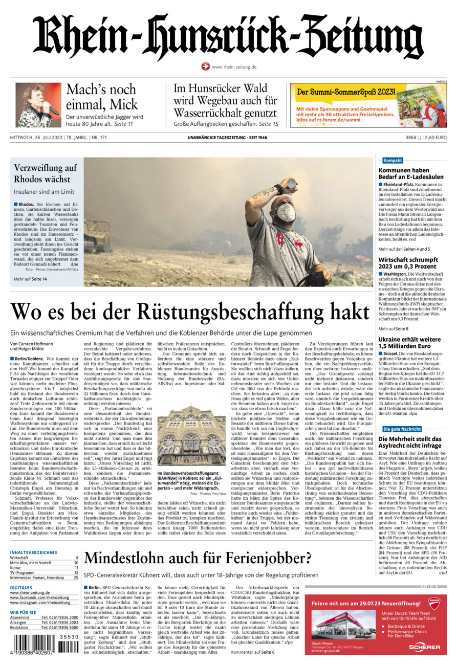 Rhein-Hunsrück-Zeitung vom Mittwoch, 26.07.2023
