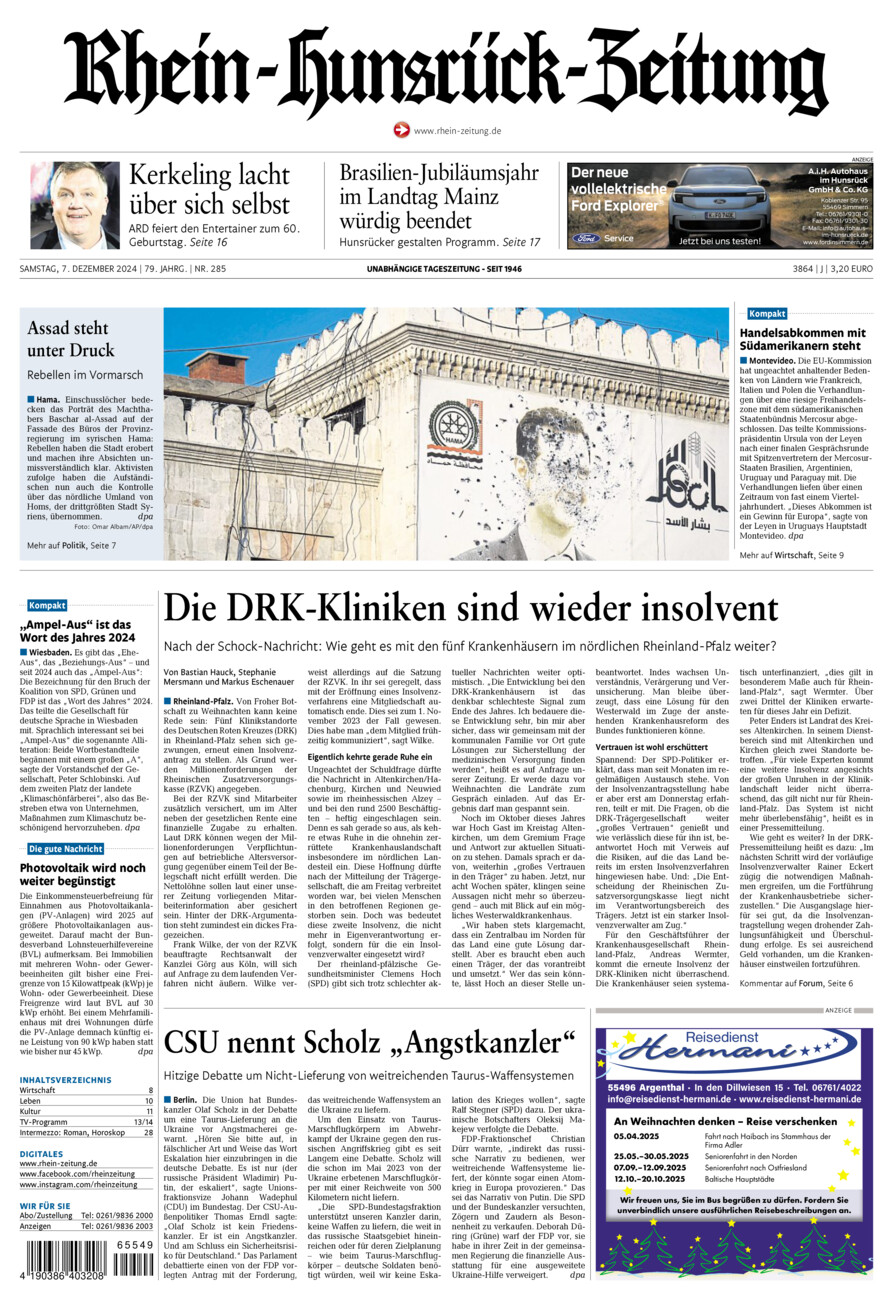 Rhein-Hunsrück-Zeitung vom Samstag, 07.12.2024