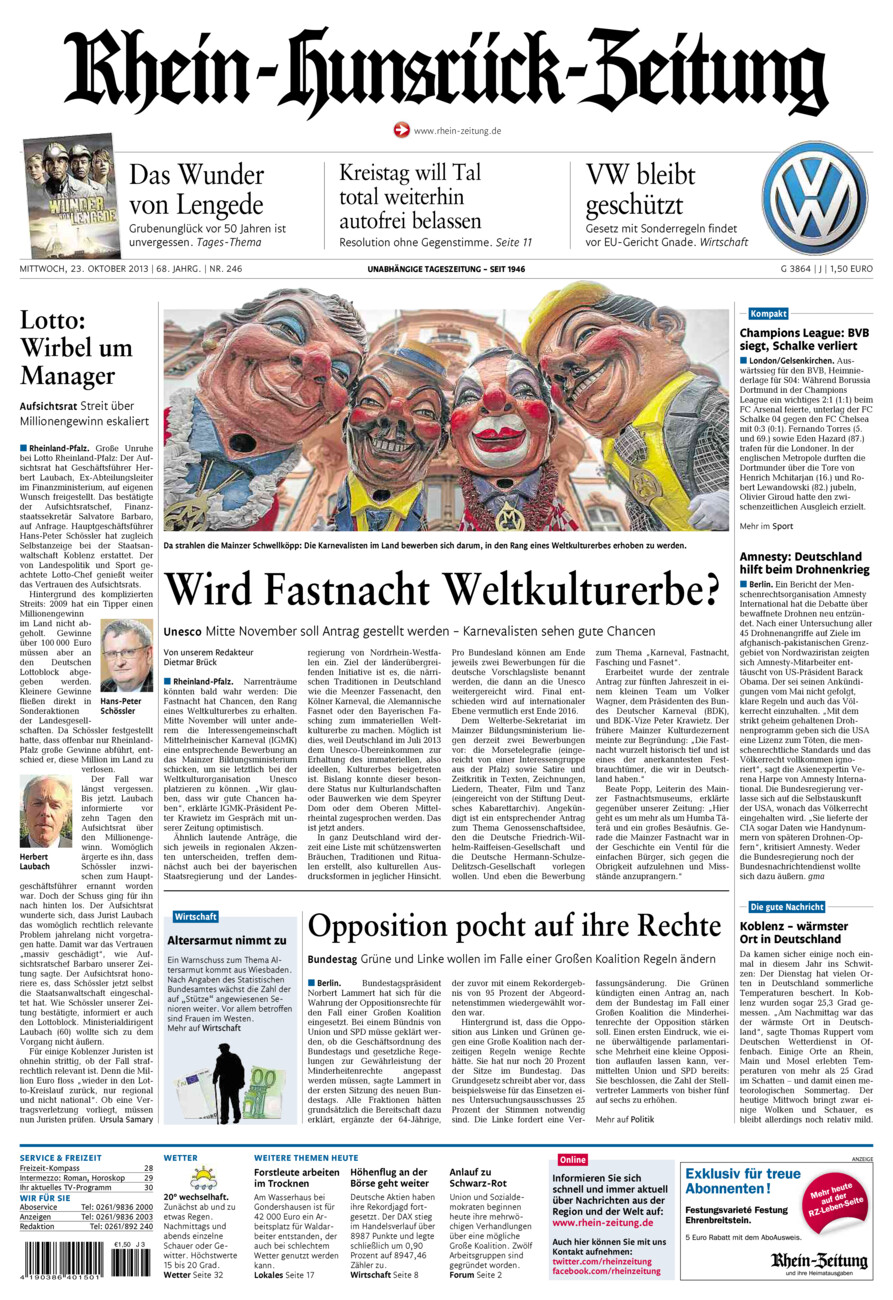 Rhein-Hunsrück-Zeitung vom Mittwoch, 23.10.2013