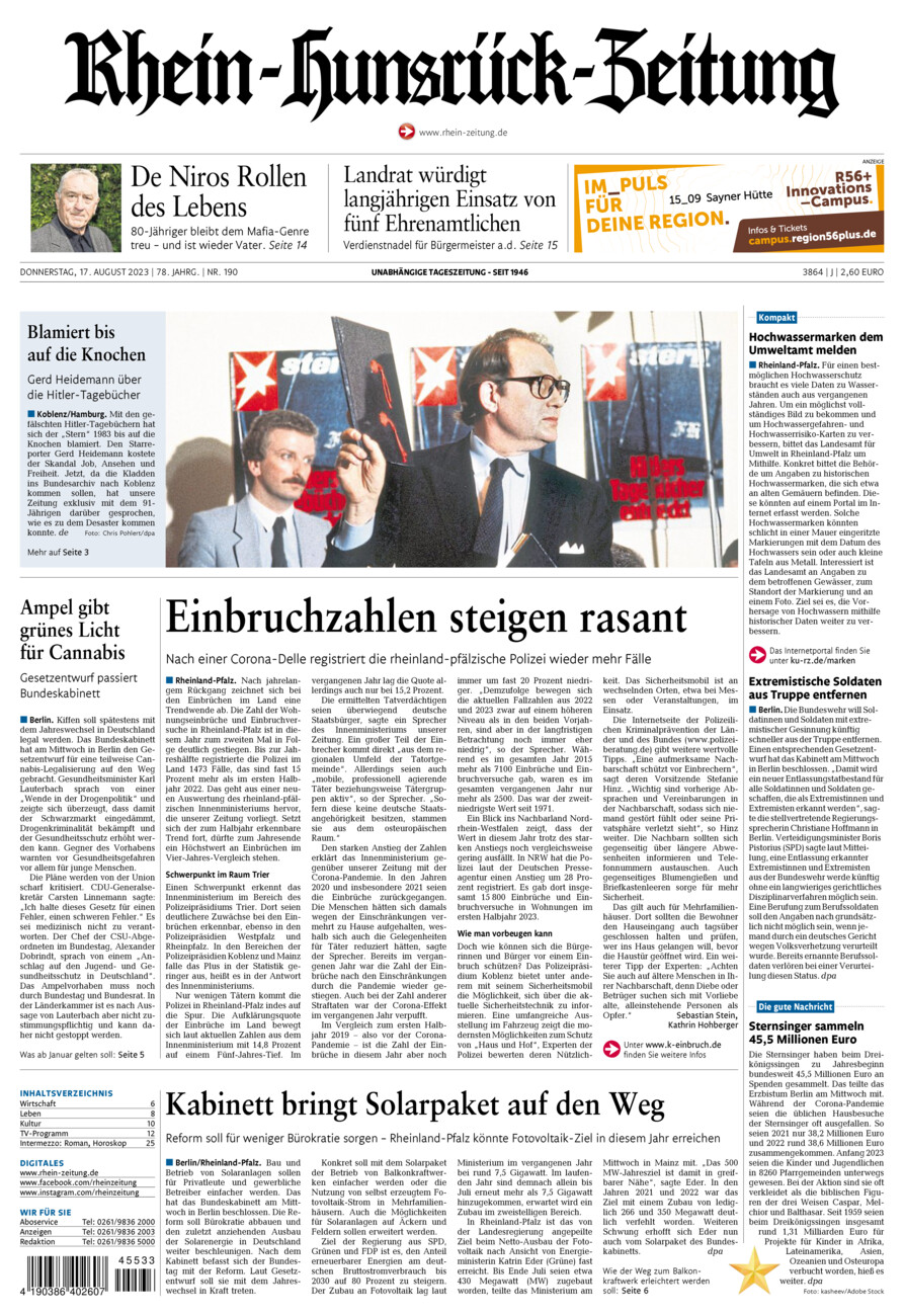 Rhein-Hunsrück-Zeitung vom Donnerstag, 17.08.2023