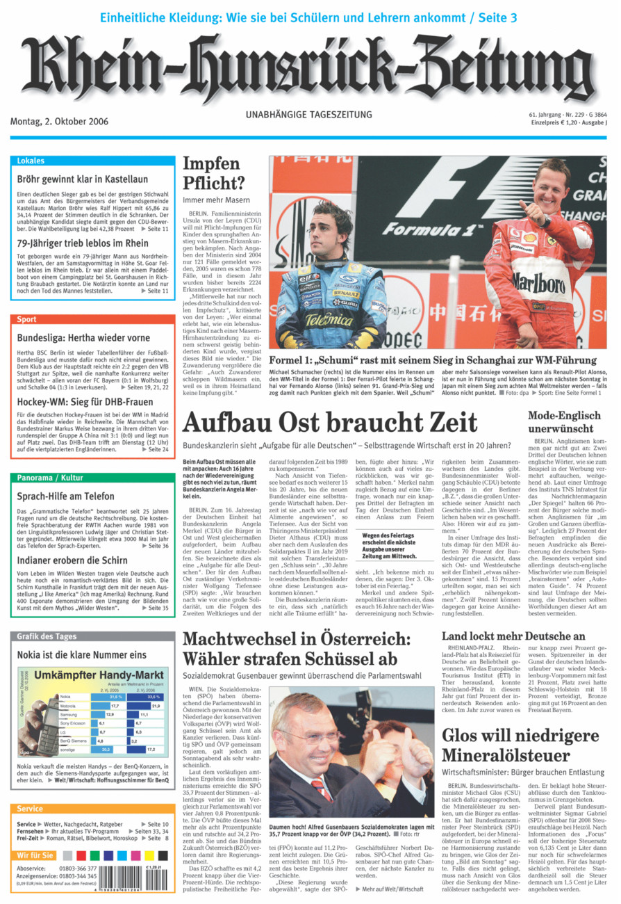 Rhein-Hunsrück-Zeitung vom Montag, 02.10.2006