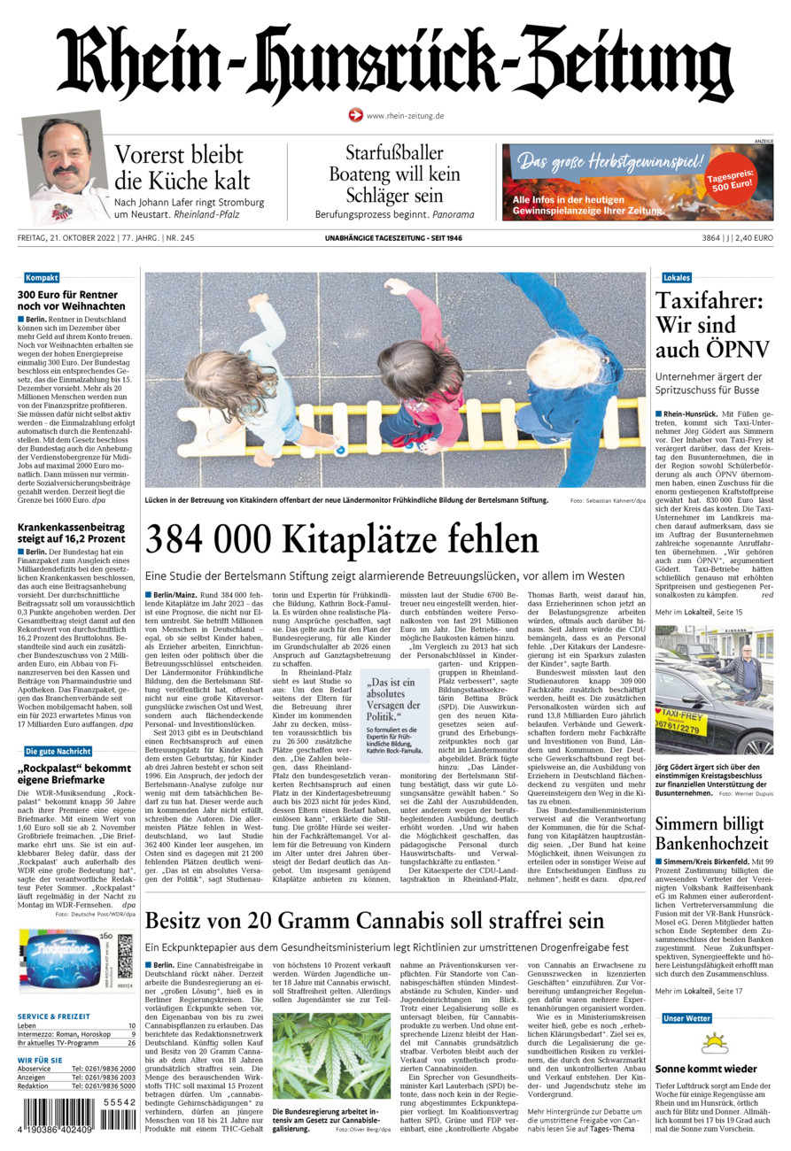 Rhein-Hunsrück-Zeitung vom Freitag, 21.10.2022