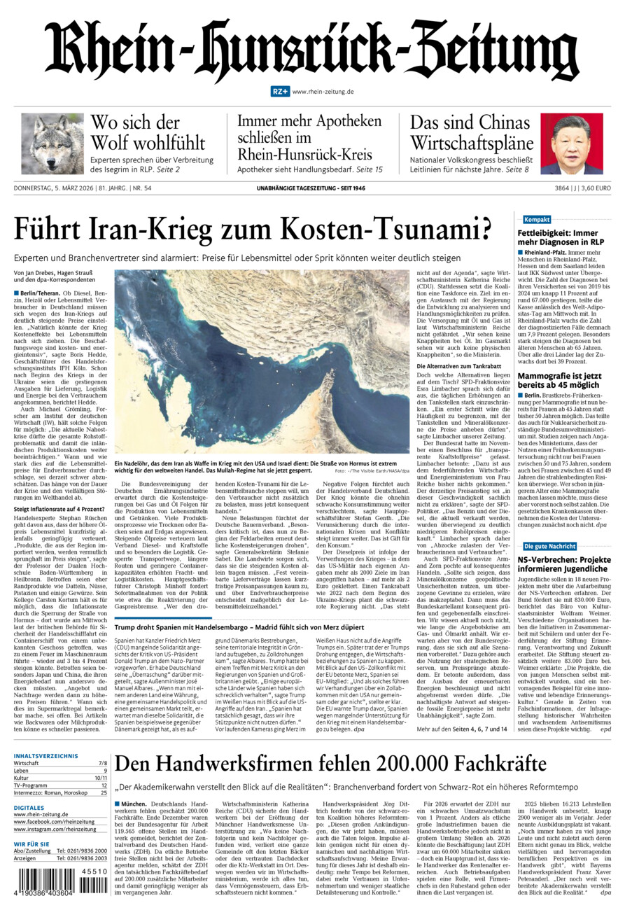 Rhein-Hunsrück-Zeitung vom Donnerstag, 05.03.2026