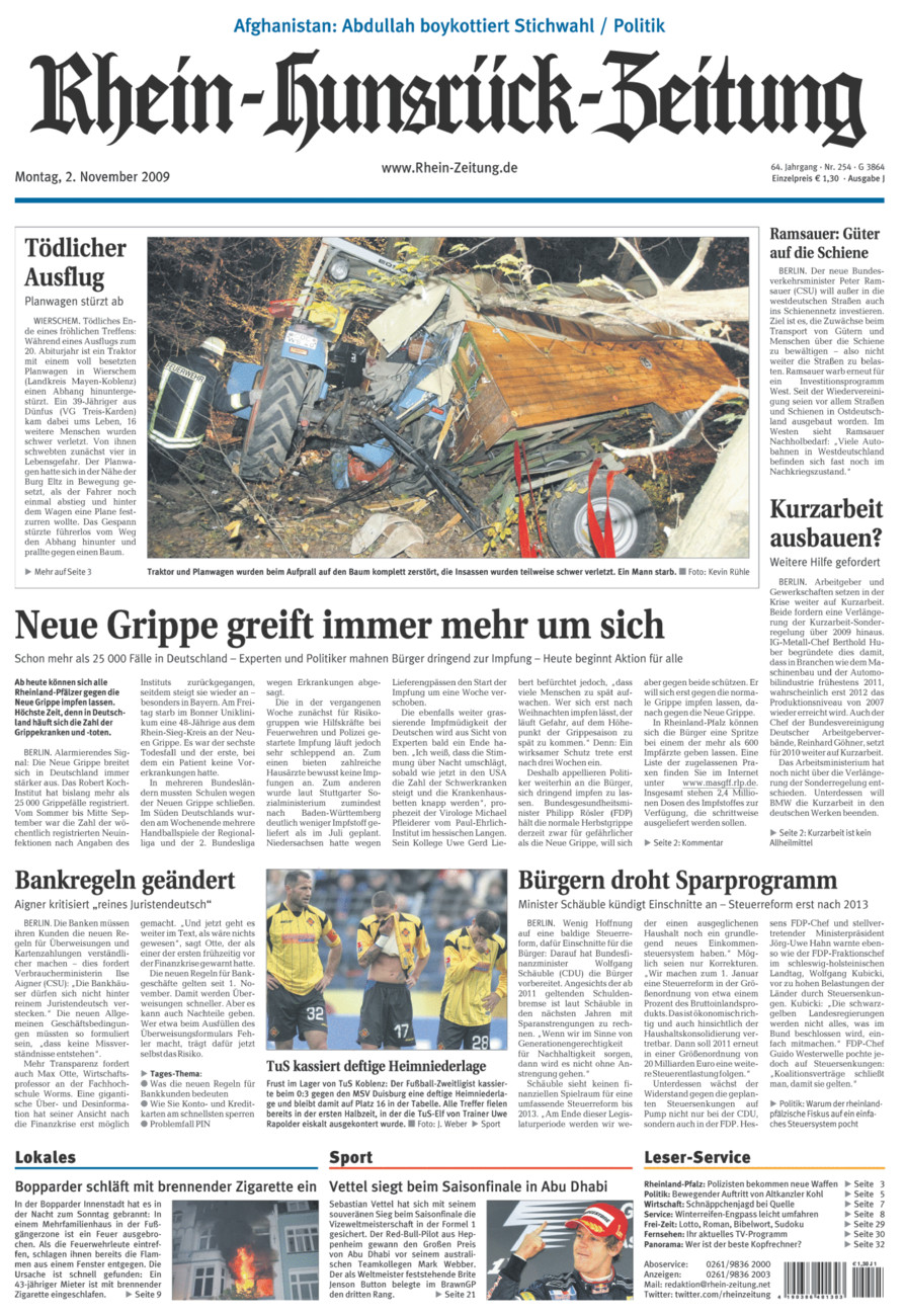 Rhein-Hunsrück-Zeitung vom Montag, 02.11.2009