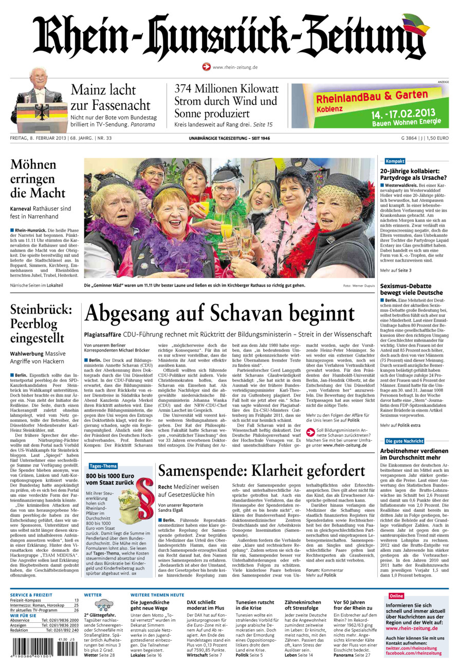 Rhein-Hunsrück-Zeitung vom Freitag, 08.02.2013