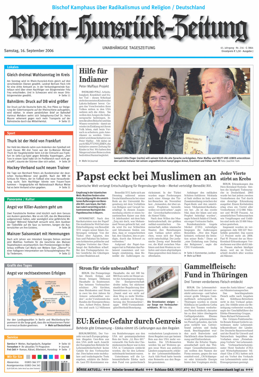 Rhein-Hunsrück-Zeitung vom Samstag, 16.09.2006