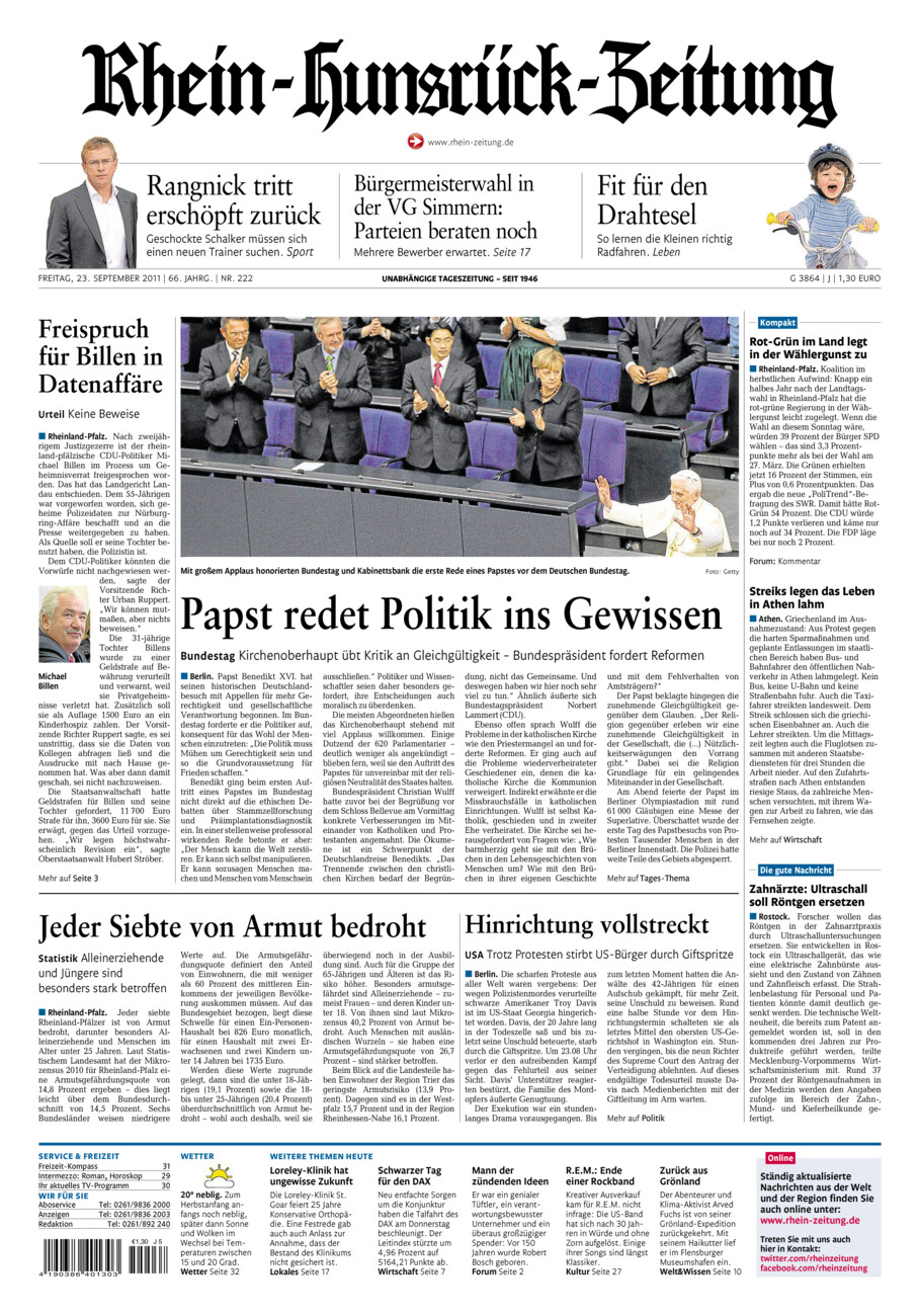 Rhein-Hunsrück-Zeitung vom Freitag, 23.09.2011