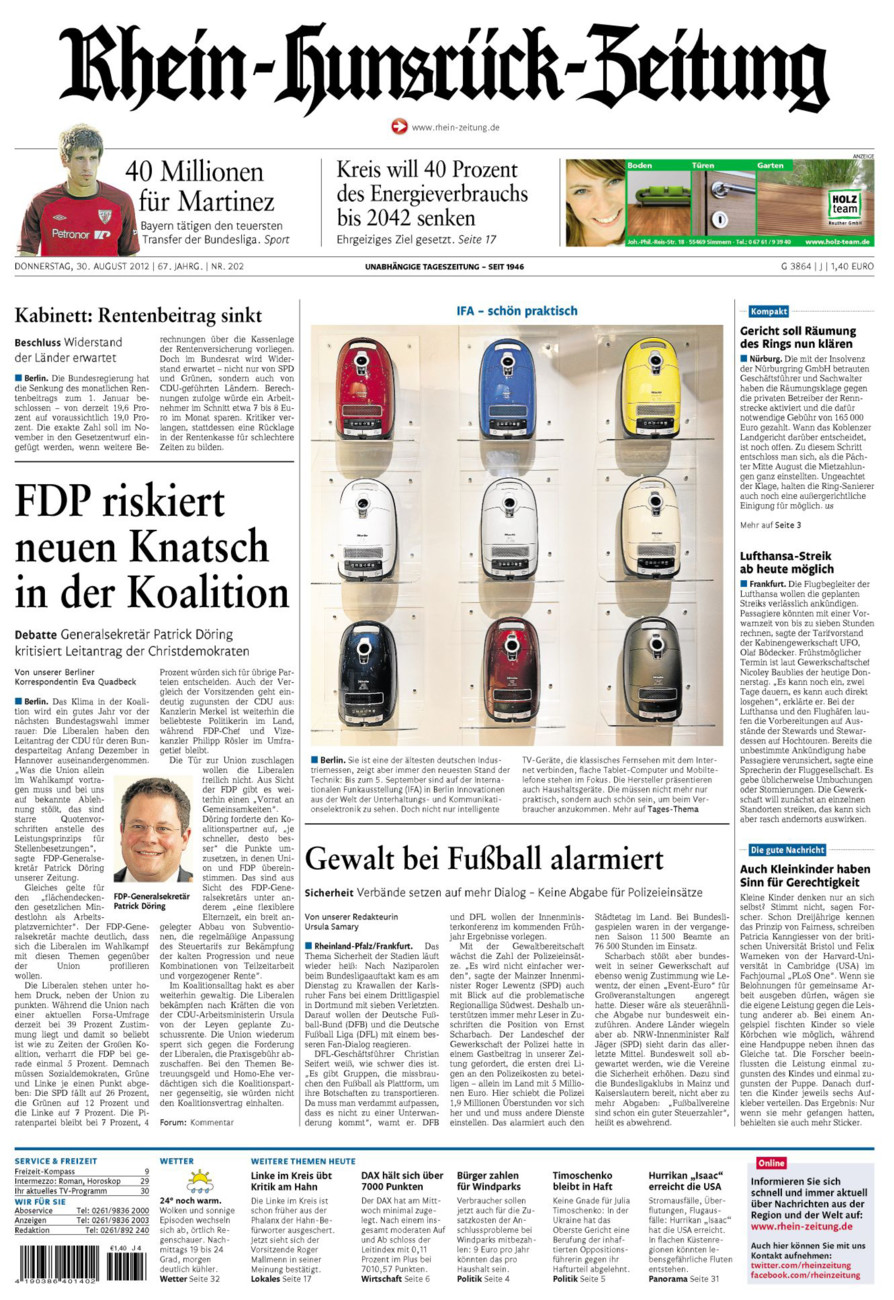 Rhein-Hunsrück-Zeitung vom Donnerstag, 30.08.2012