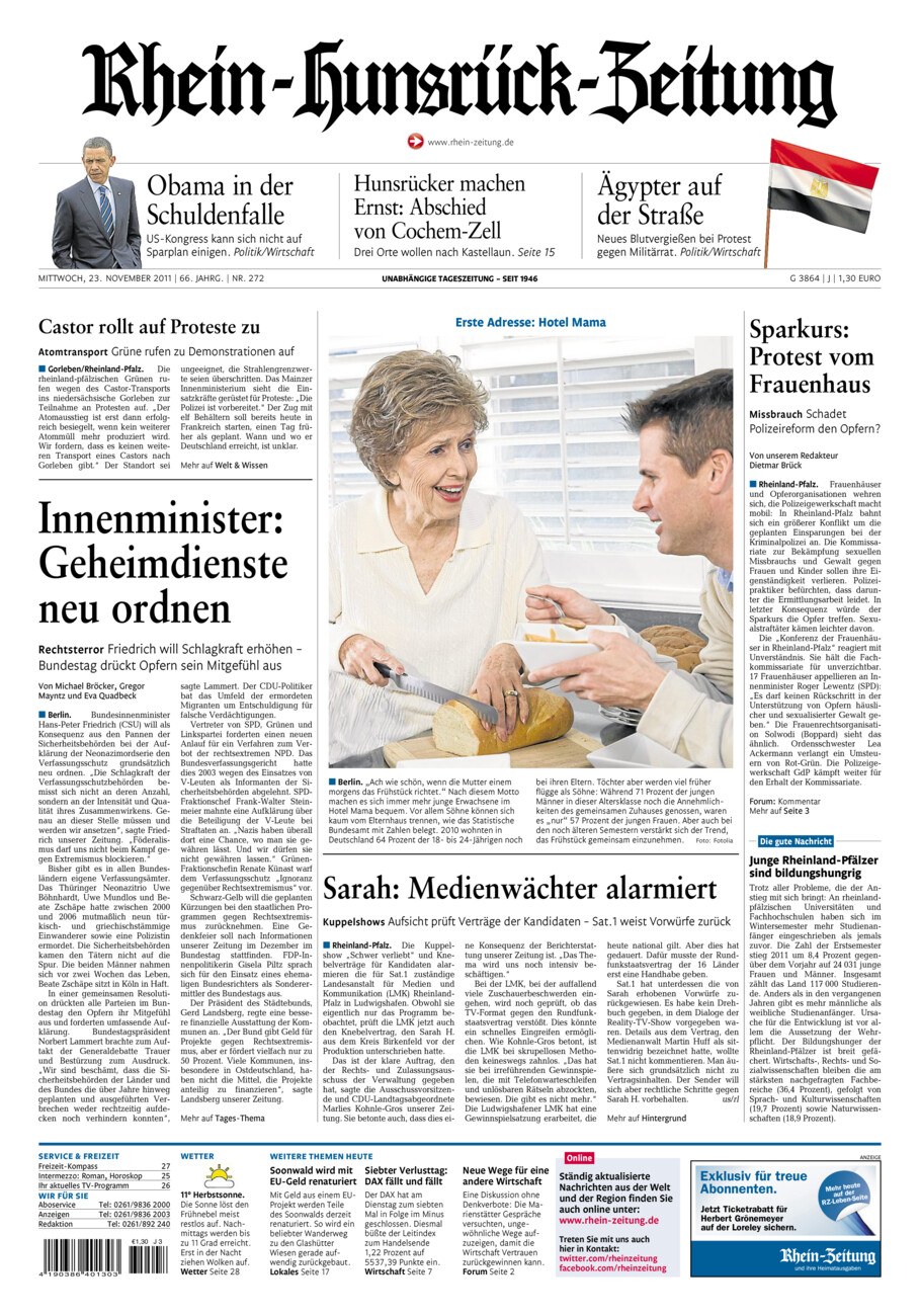 Rhein-Hunsrück-Zeitung vom Mittwoch, 23.11.2011