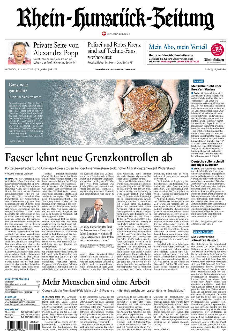 Rhein-Hunsrück-Zeitung vom Mittwoch, 02.08.2023