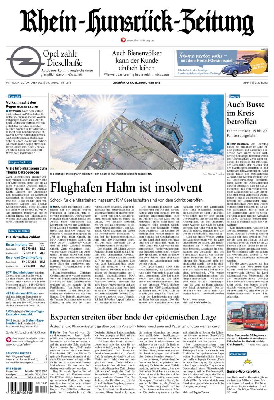 Rhein-Hunsrück-Zeitung vom Mittwoch, 20.10.2021