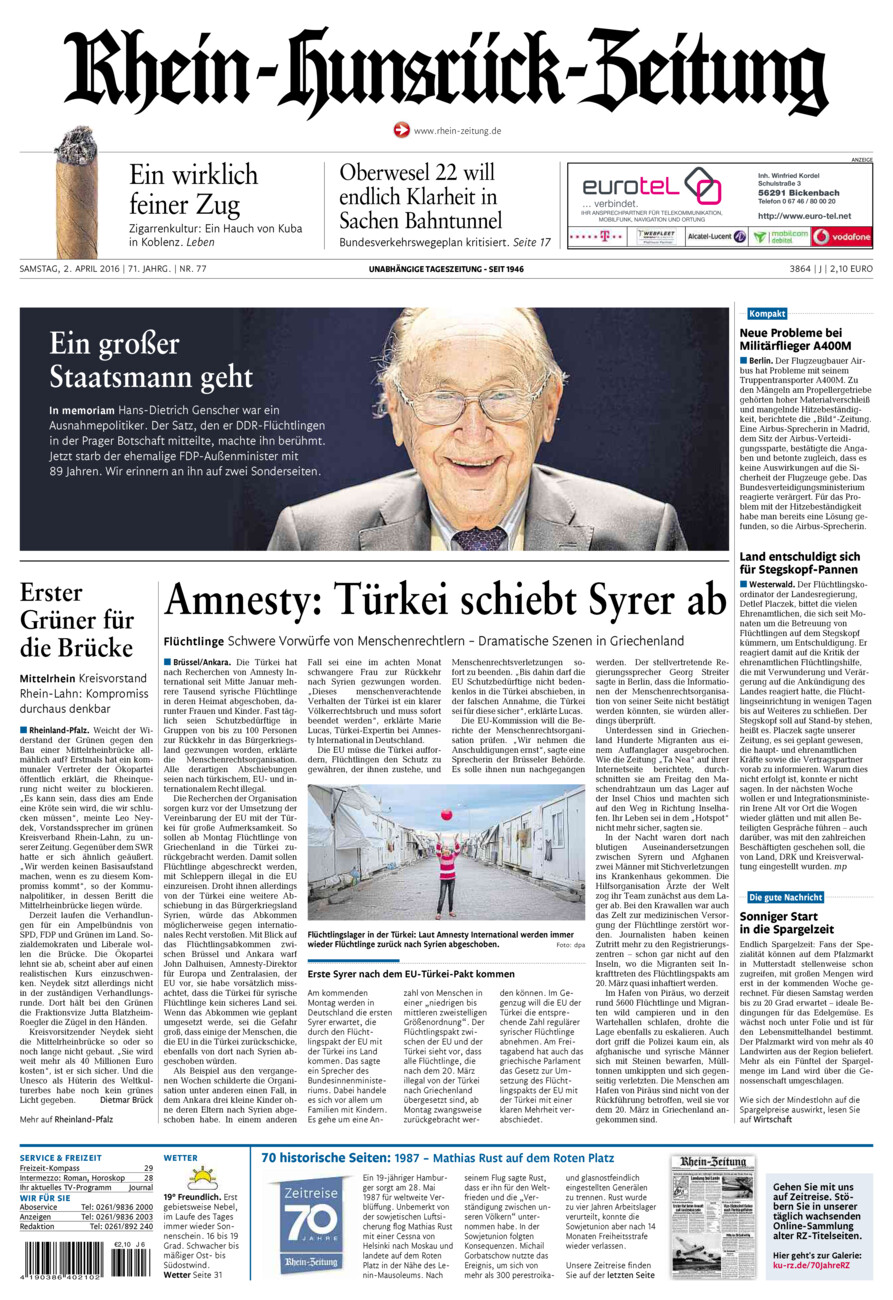 Rhein-Hunsrück-Zeitung vom Samstag, 02.04.2016