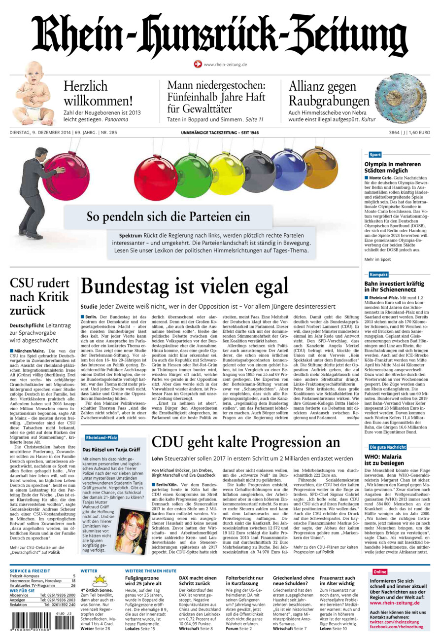 Rhein-Hunsrück-Zeitung vom Dienstag, 09.12.2014