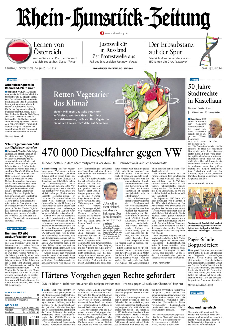Rhein-Hunsrück-Zeitung vom Dienstag, 01.10.2019