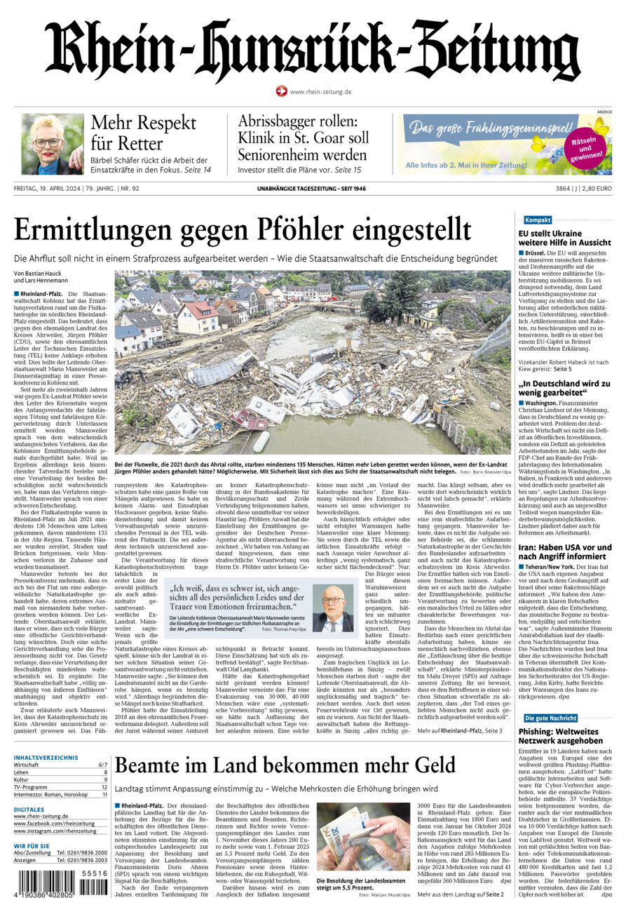Rhein-Hunsrück-Zeitung vom Freitag, 19.04.2024
