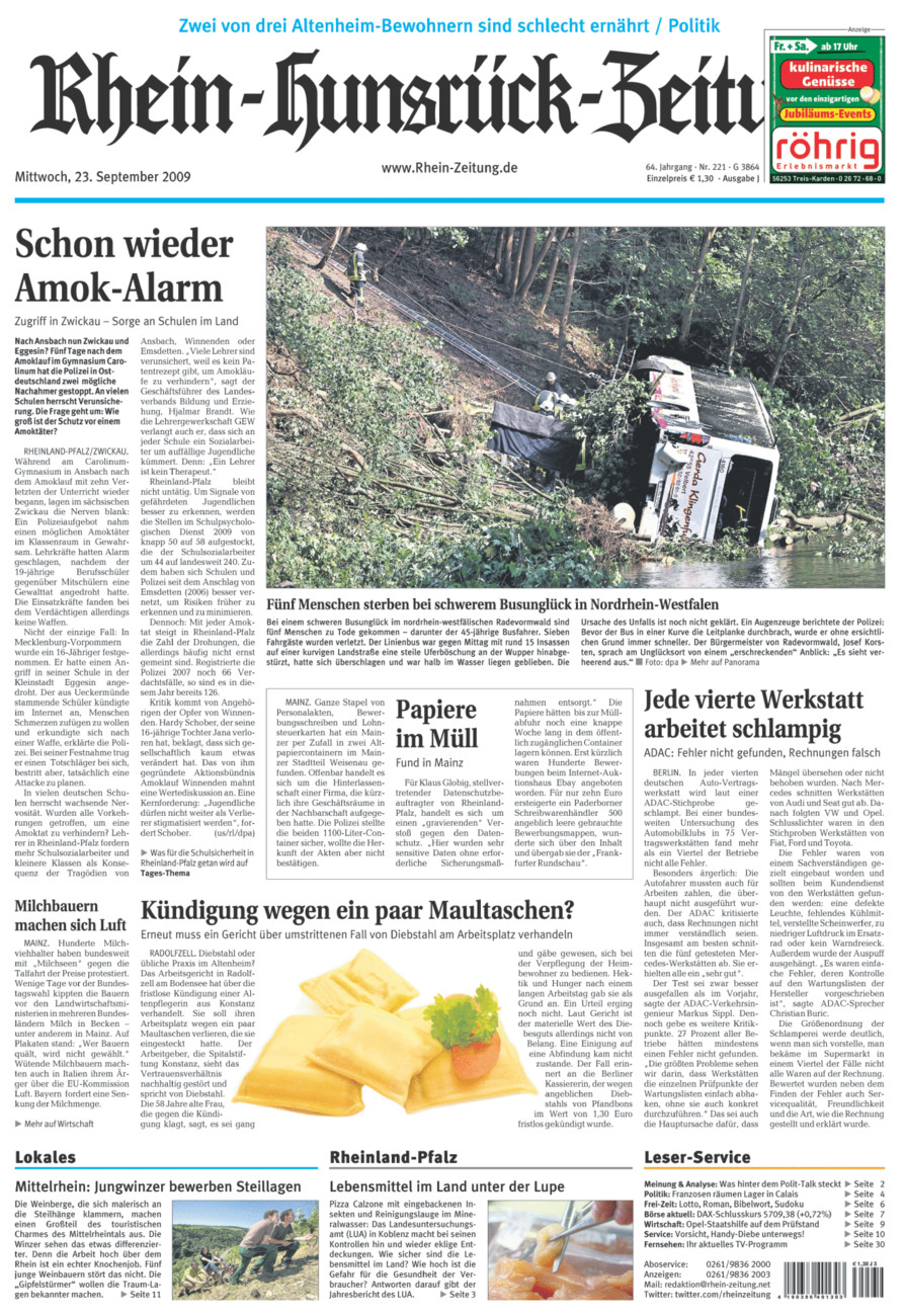 Rhein-Hunsrück-Zeitung vom Mittwoch, 23.09.2009
