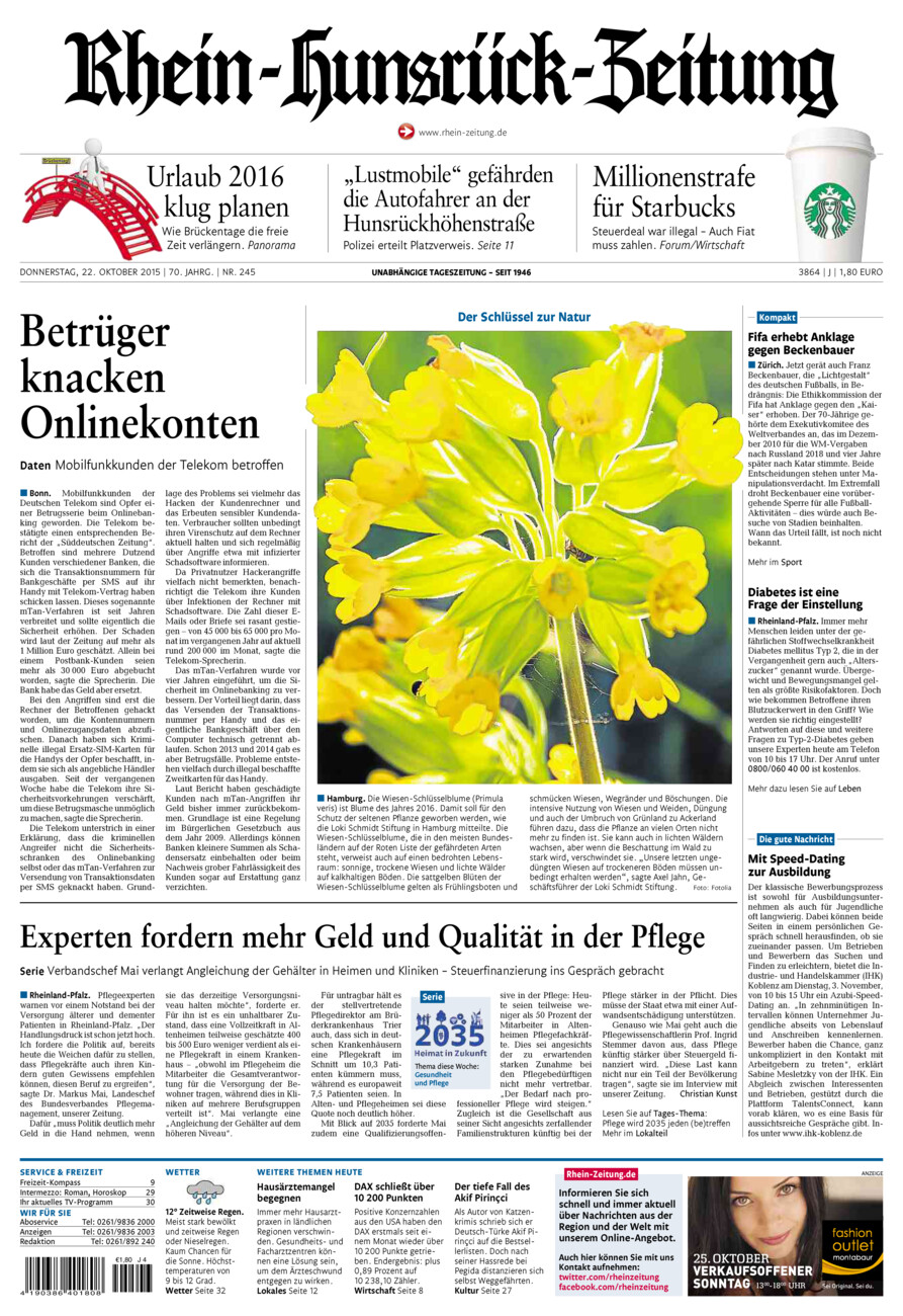 Rhein-Hunsrück-Zeitung vom Donnerstag, 22.10.2015