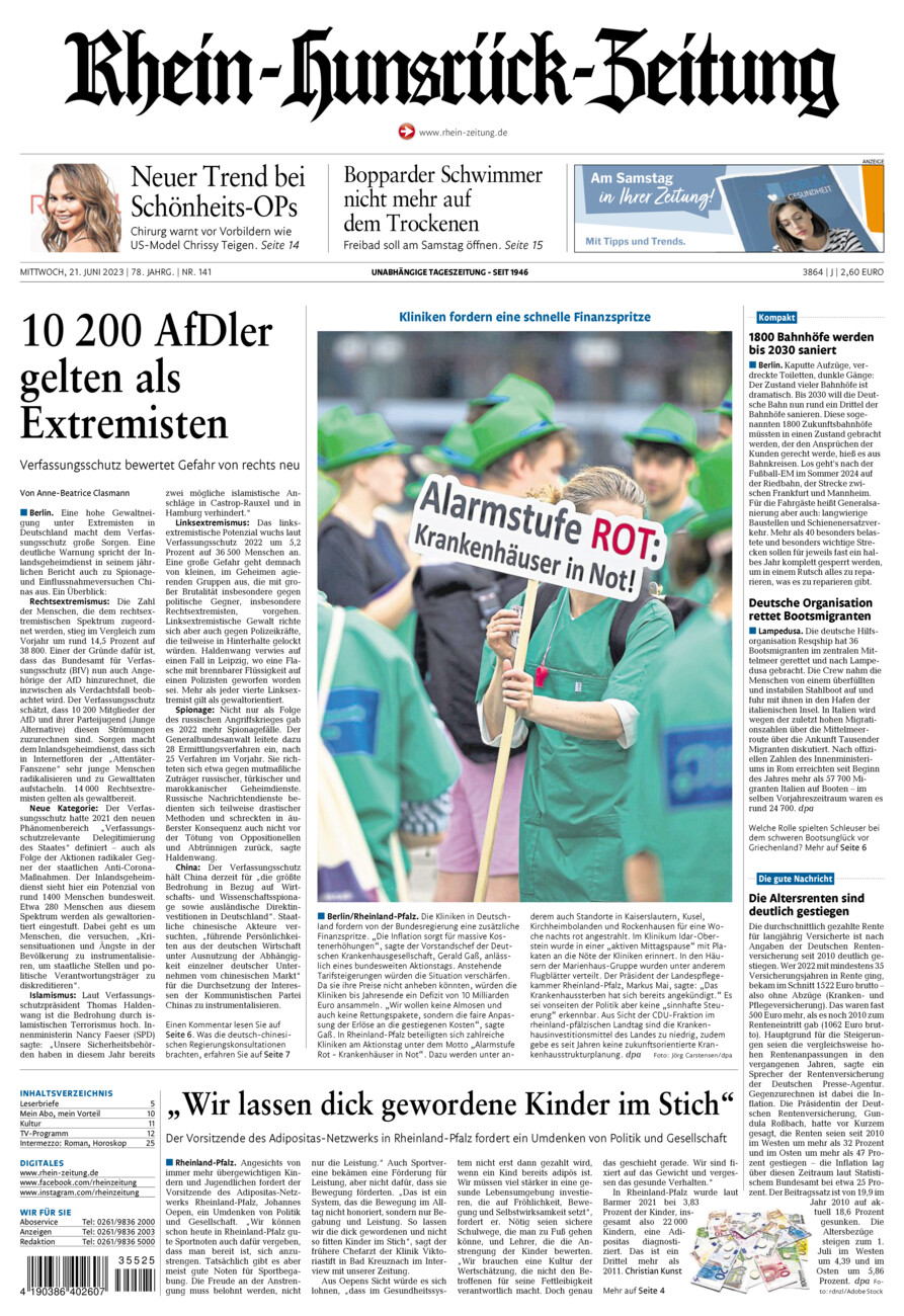 Rhein-Hunsrück-Zeitung vom Mittwoch, 21.06.2023