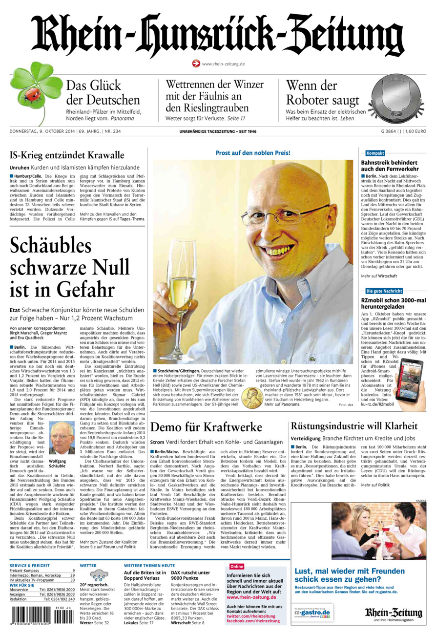 Rhein-Hunsrück-Zeitung vom Donnerstag, 09.10.2014