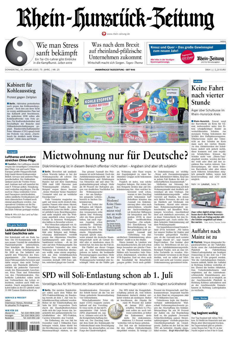 Rhein-Hunsrück-Zeitung vom Donnerstag, 30.01.2020