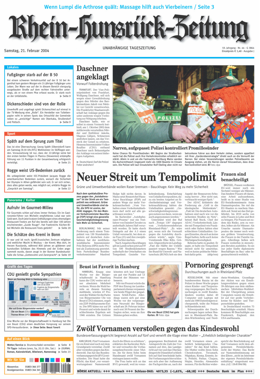 Rhein-Hunsrück-Zeitung vom Samstag, 21.02.2004