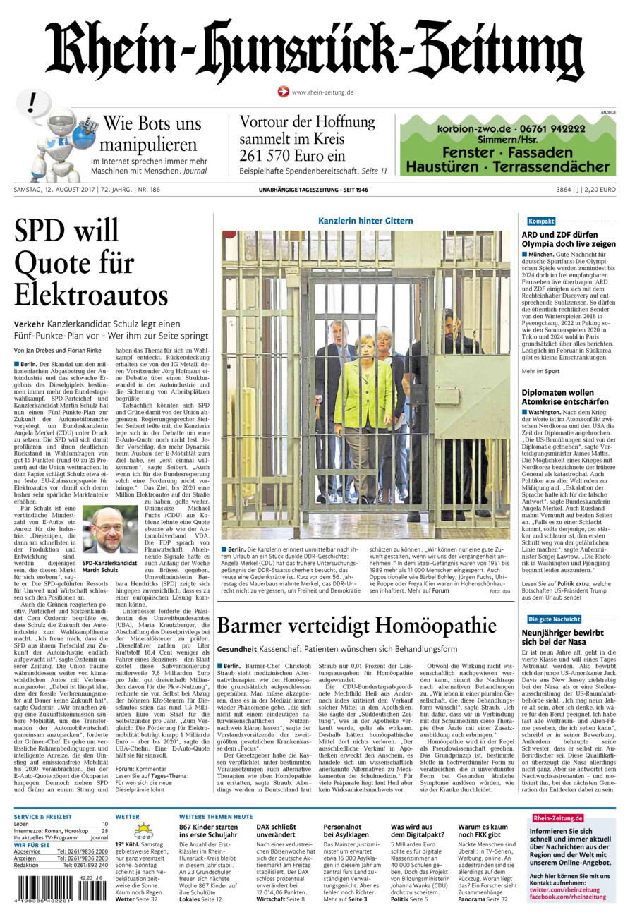 Rhein-Hunsrück-Zeitung vom Samstag, 12.08.2017