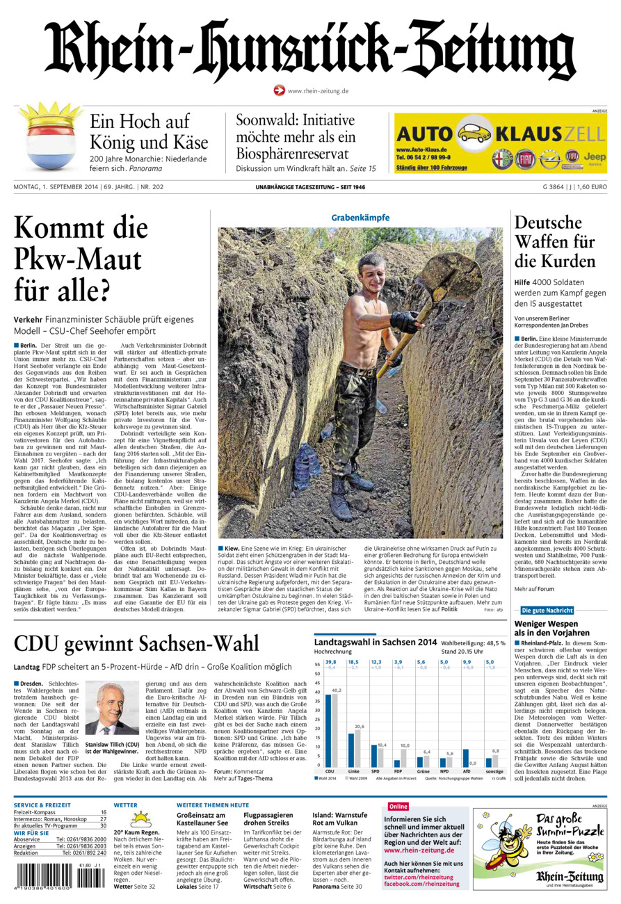Rhein-Hunsrück-Zeitung vom Montag, 01.09.2014