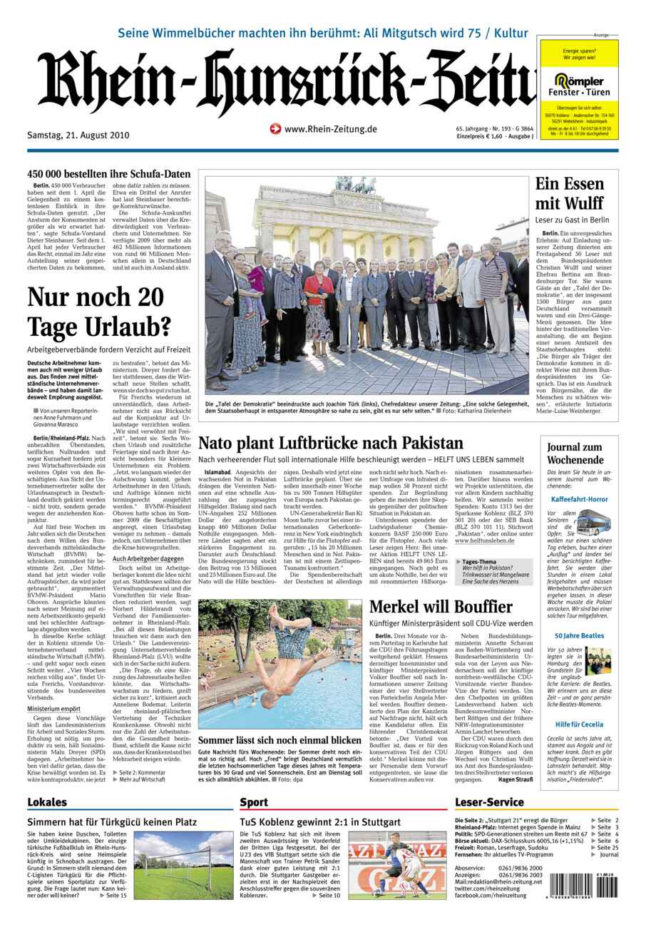 Rhein-Hunsrück-Zeitung vom Samstag, 21.08.2010