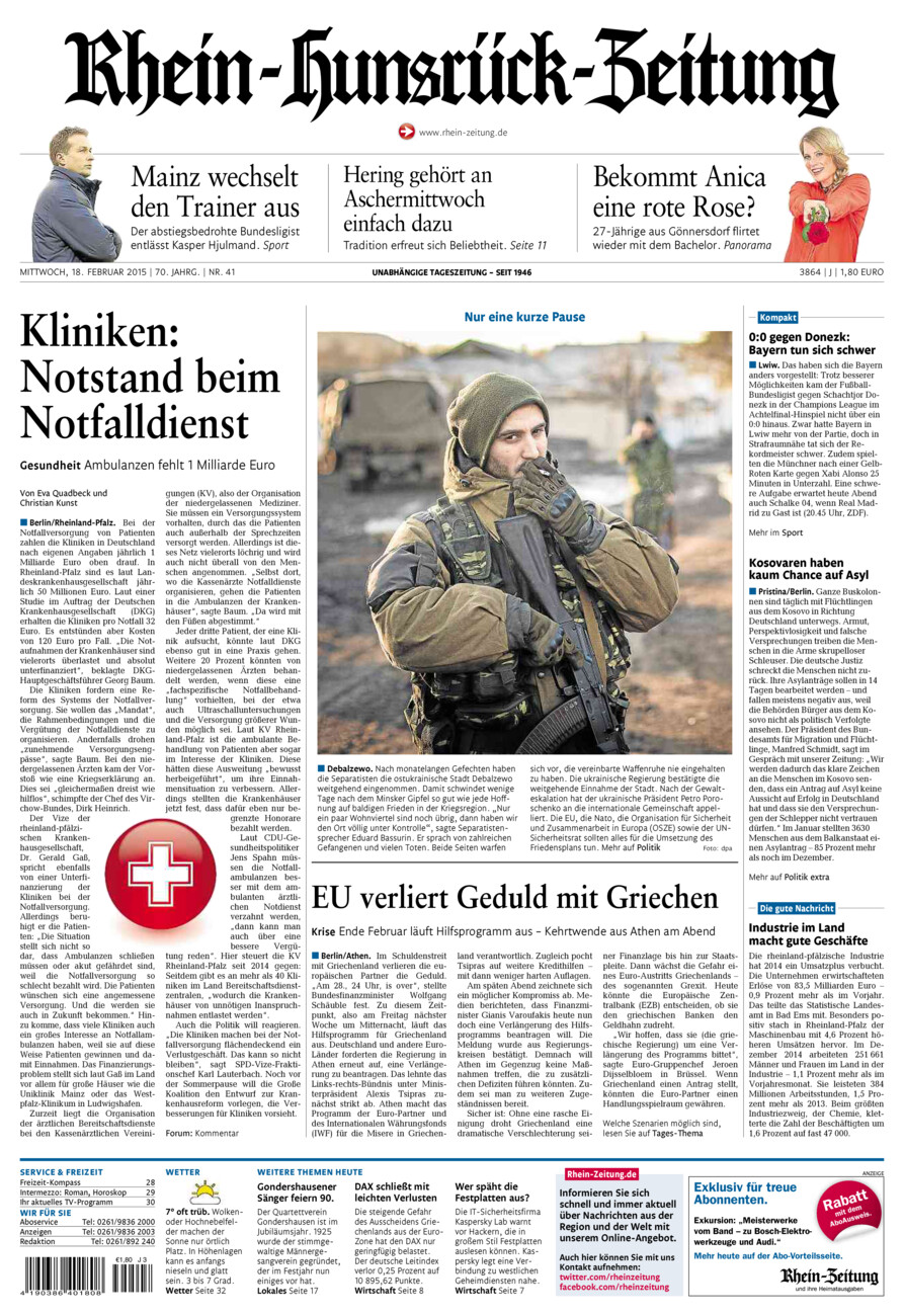 Rhein-Hunsrück-Zeitung vom Mittwoch, 18.02.2015