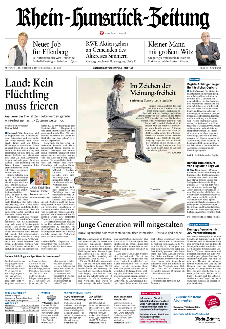 Rhein-Hunsrück-Zeitung vom Mittwoch, 14.10.2015